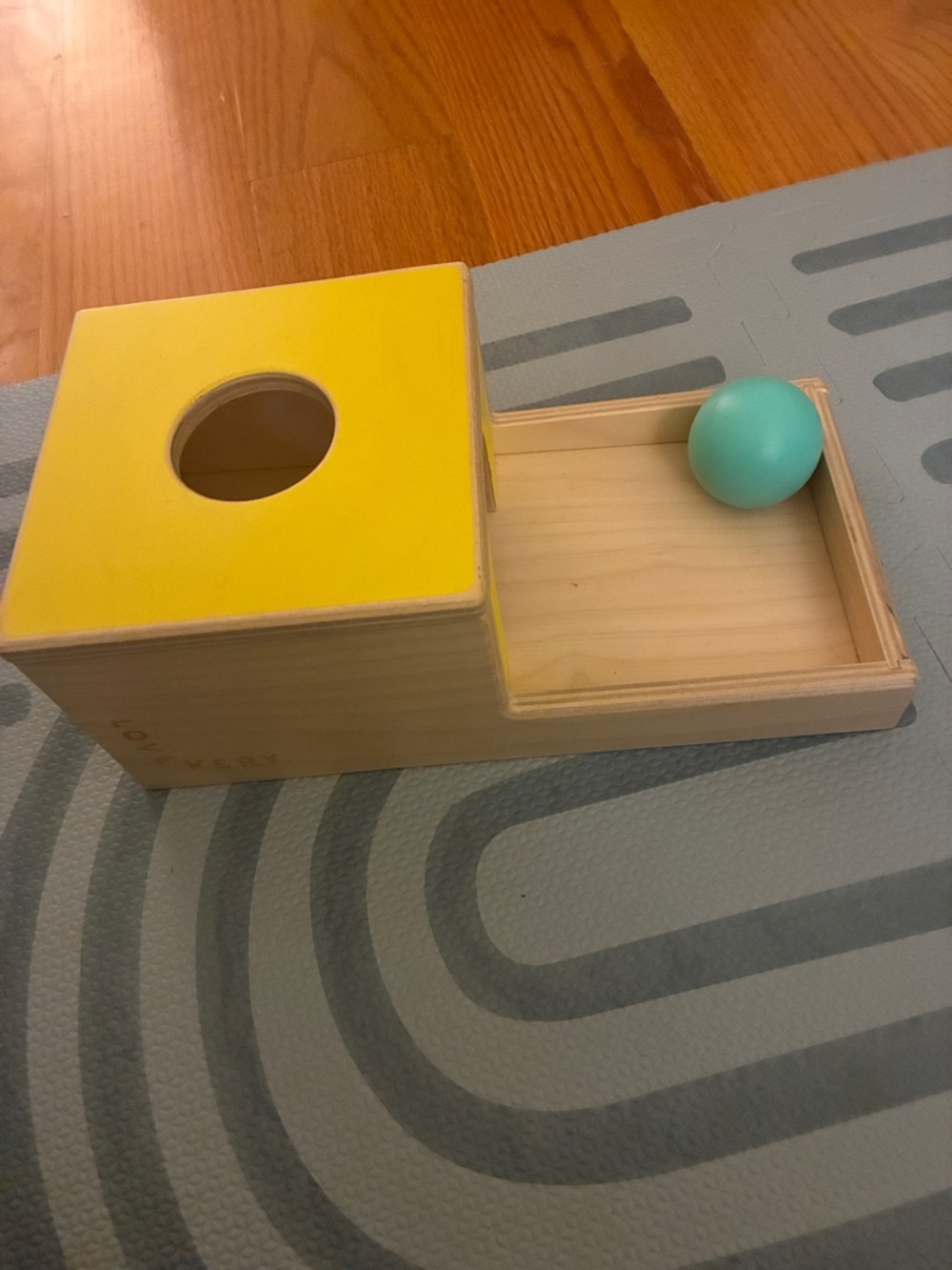 Lovevery Wooden Ball Drop Toy and Teal Ball